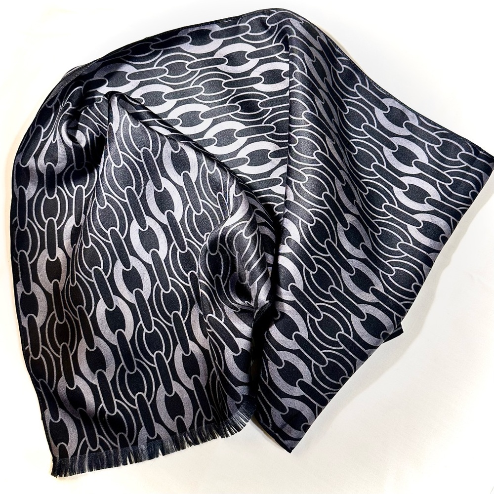 ECHO 100% SILK OBLONG SCARF—NEW With Tags—Double Print Shades of Charcoal Gray - Picture 6 of 9